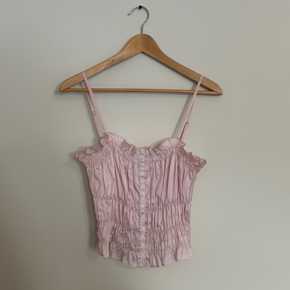 Smocked Pink Stripe Silky Tank Top